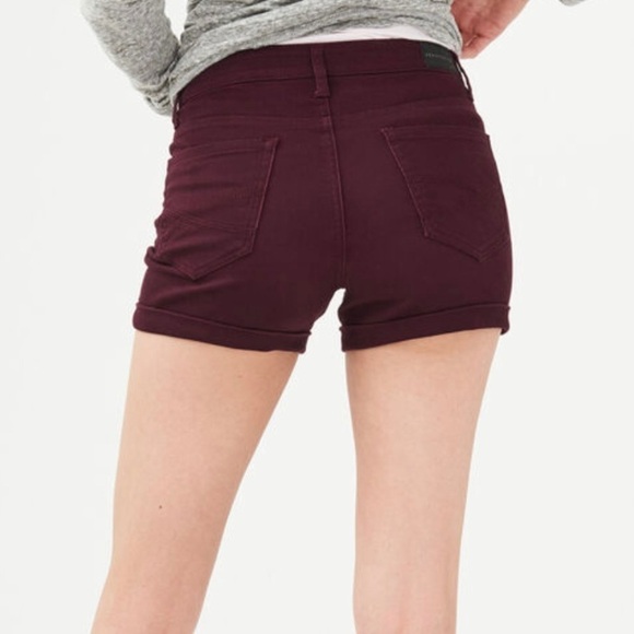 Aeropostale MIDI Cuffed Hem Stretchy Burgundy Shorts - Picture 6 of 10